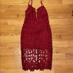 Red/burgundy opened back dress w/ Lacey deets
